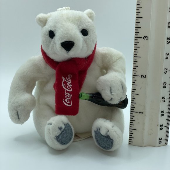 Coca Cola 3" Plush Stuffed Polar Bear Coke bottle in hand Scarf ornament - Picture 1 of 11